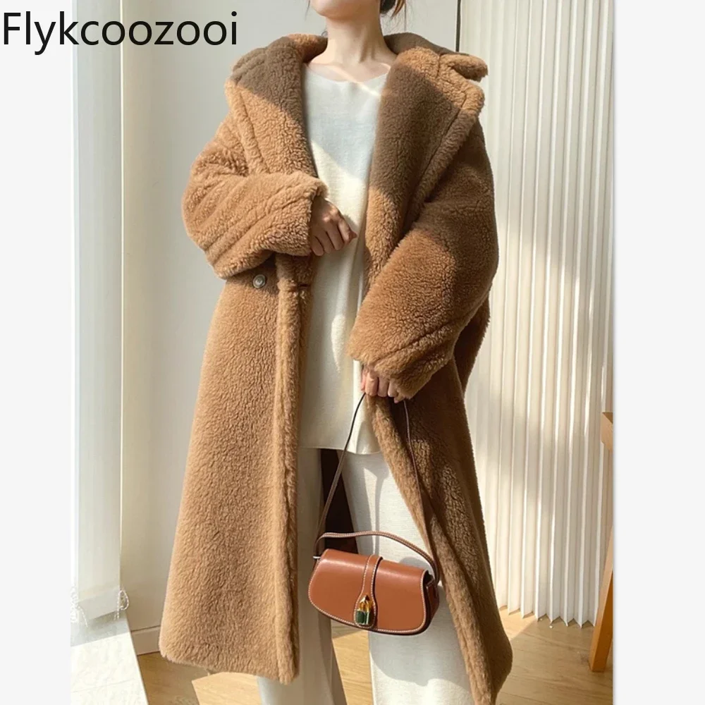 2024 Winter New Camel Women's Mid-length Thickened Over The Knee Loose Fur Coat Mainland China Winter Jacket Women