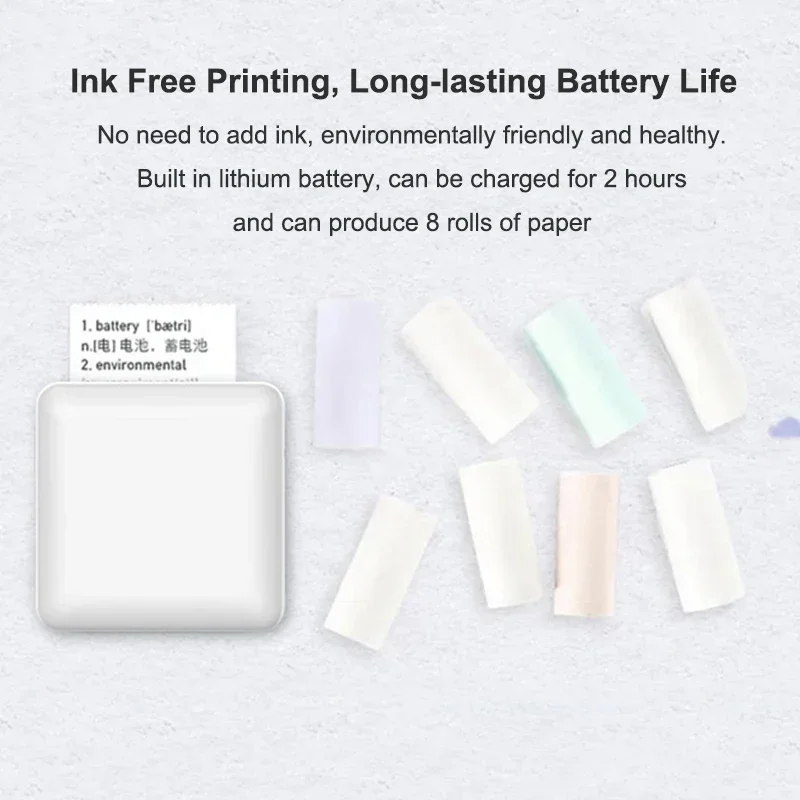 Mini Printer Thermal Portable Inkless Pocket Printer Bluetooth Connection for Notes Photos Label Memo Wrong Question Print