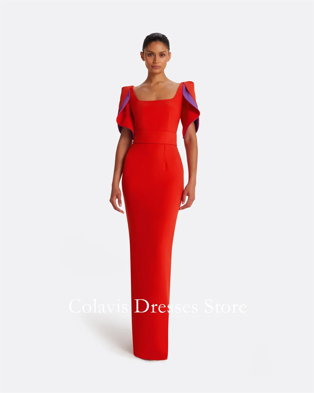 

2025 Customized Square Neck Red Mermaid Crepe Plus Size Prom Dresses Evening Dress Women Evening Gowns Formal Party Dress