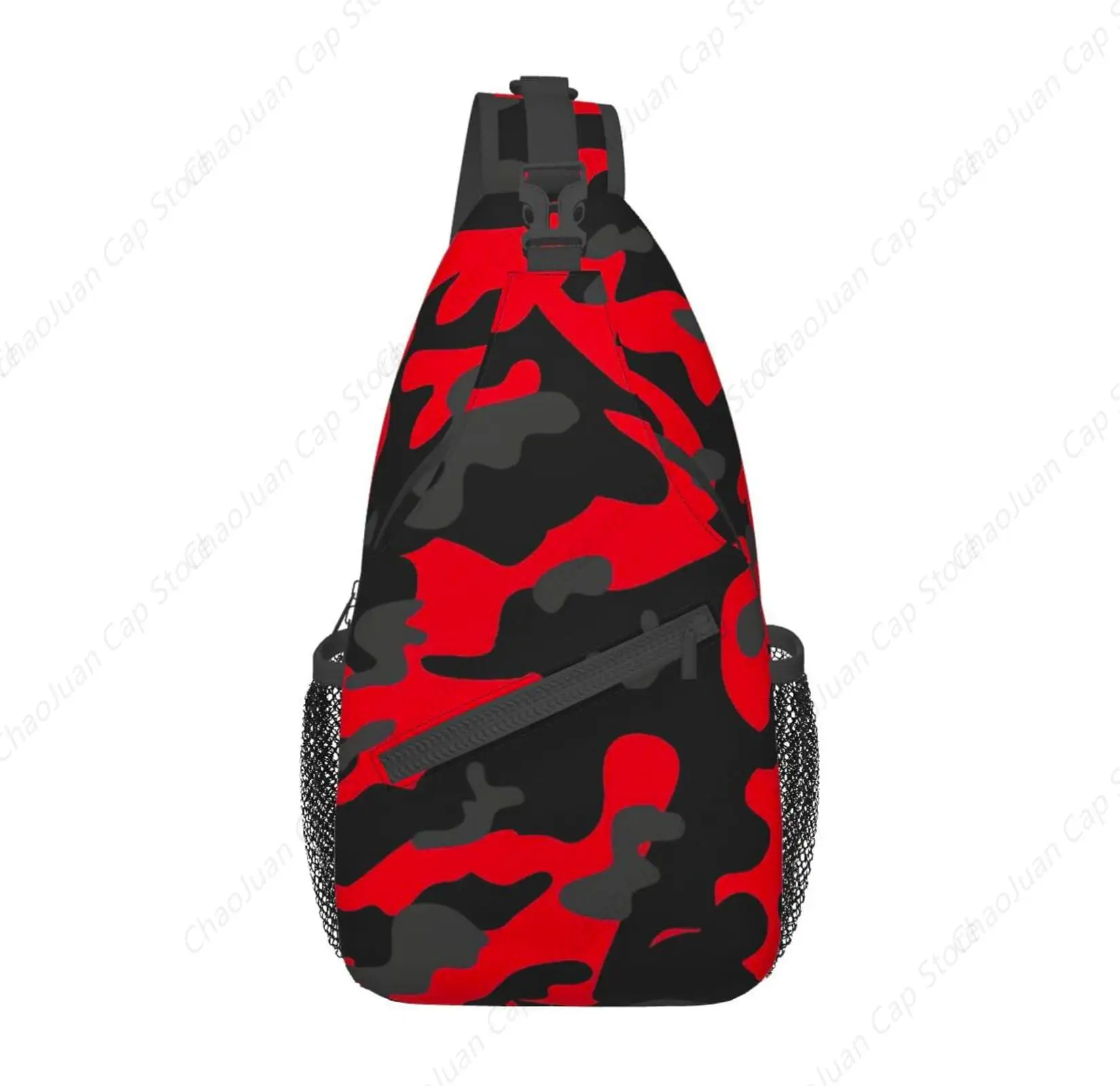 

Red and Black Camo Sling Bag for Women & Men - Ideal for Travel, Hiking & Sport. Crossbody Shoulder Chest Bag, Casual Daypack
