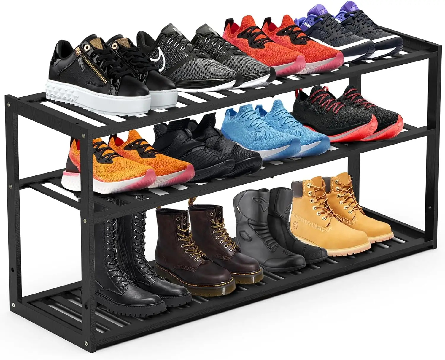 

Bamboo Shoe Rack for Closet, Stackable 3 Tier Longer Shoe Organizer Shelf Holder Storage 12-15 Pairs for Entryway Door