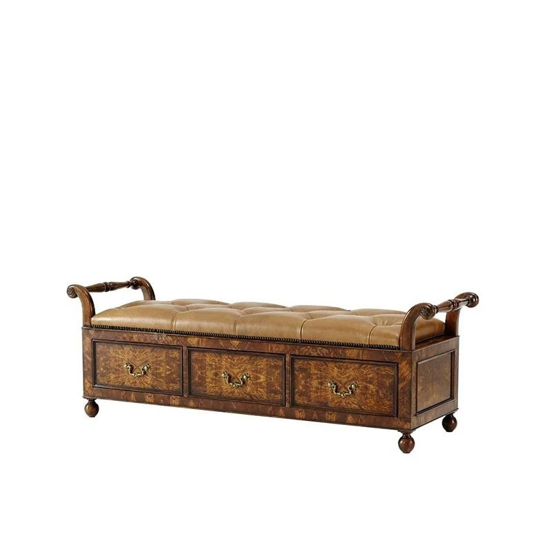Mahogany pull button bedside stool neoclassical wood grain parquet storage stool carved La Casa bedroom furniture