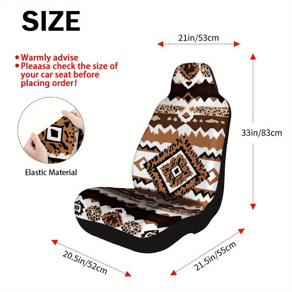 2pcs Geometric Animal Stripes Car Seat Covers - Brown/ - Fit For Cars, SUVs, Trucks, Sedans - Easy Installation, Durable Polyest
