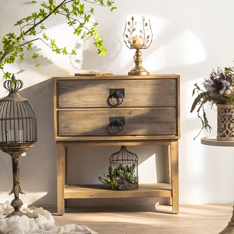 American retro country solid wood drawer creative chest cabinet storage living room storage side cabinet decoration entrance tab