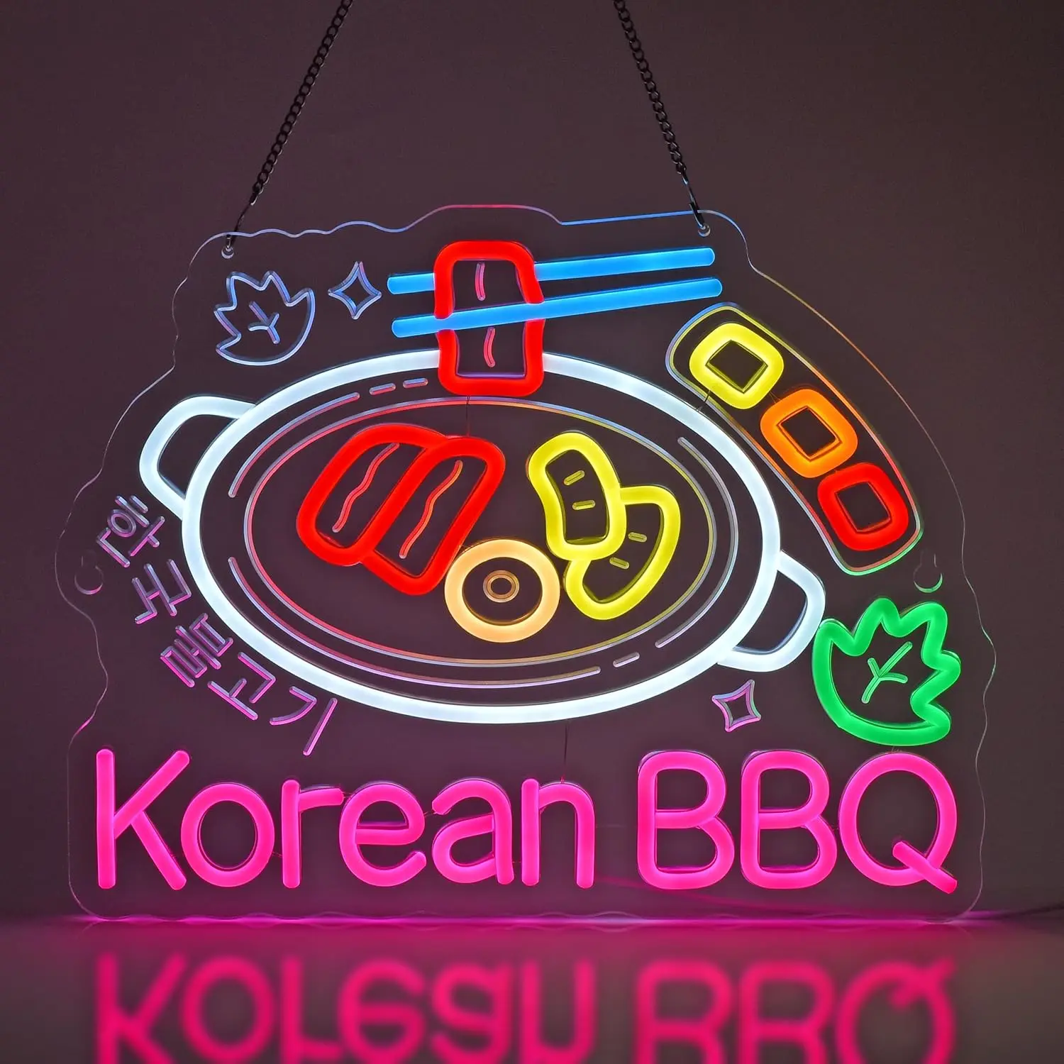 Letrero de neón coreano para barbacoa, luces de neón Bulgogi colgantes para restaurante coreano, parrilla, mercado de alimentos, cocina, decoración del hogar, alimentado por USB regulable