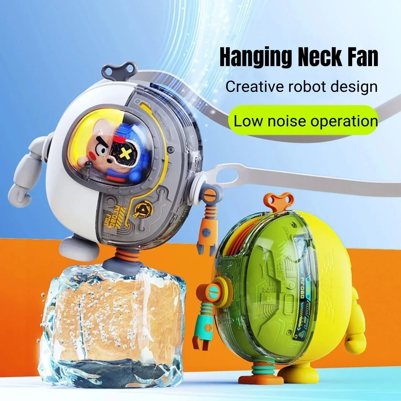 

1PC Cool Mecha Robot Hanging Neck Fan, 3-Speed Cartoon Small Fan, USB Rechargeable Outdoor Wireless Mecha Electric Cool Air Hand