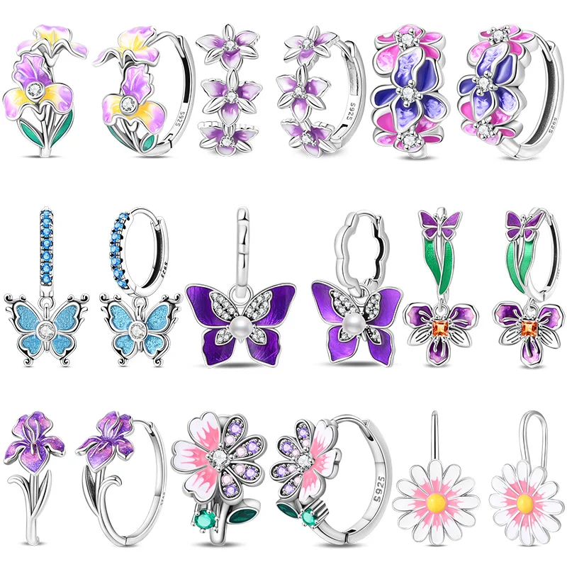 New 925 Sterling Silver Orchid Daisy Butterfly Women Earrings Brilliant Wedding Engagement Star Earrings Jewelry Gifts