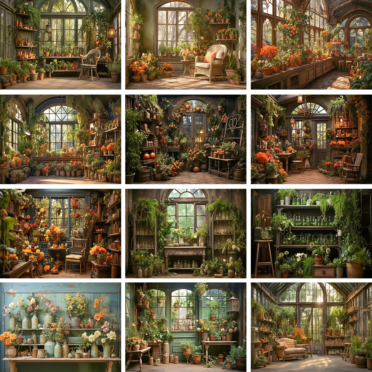 

Spring Garden Room Backdrop Child Baby Cake Smash Photography Props Wooden Shelf Floral Plants Girls Adult Studio Backgrounds