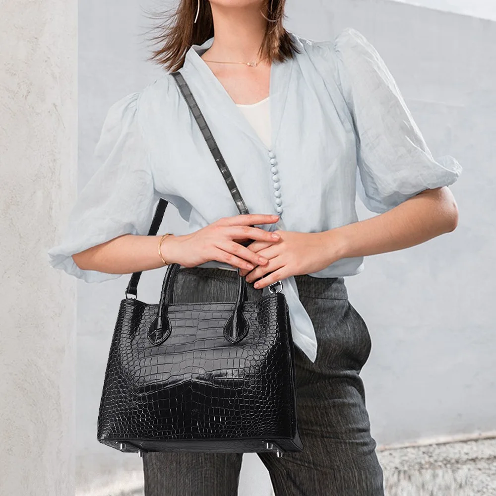 2023 New Designer Crocodile Leather Women Handbag Business Genuine Leather Lady Bag Large Capacity Shoulder Crossbody Bag 40