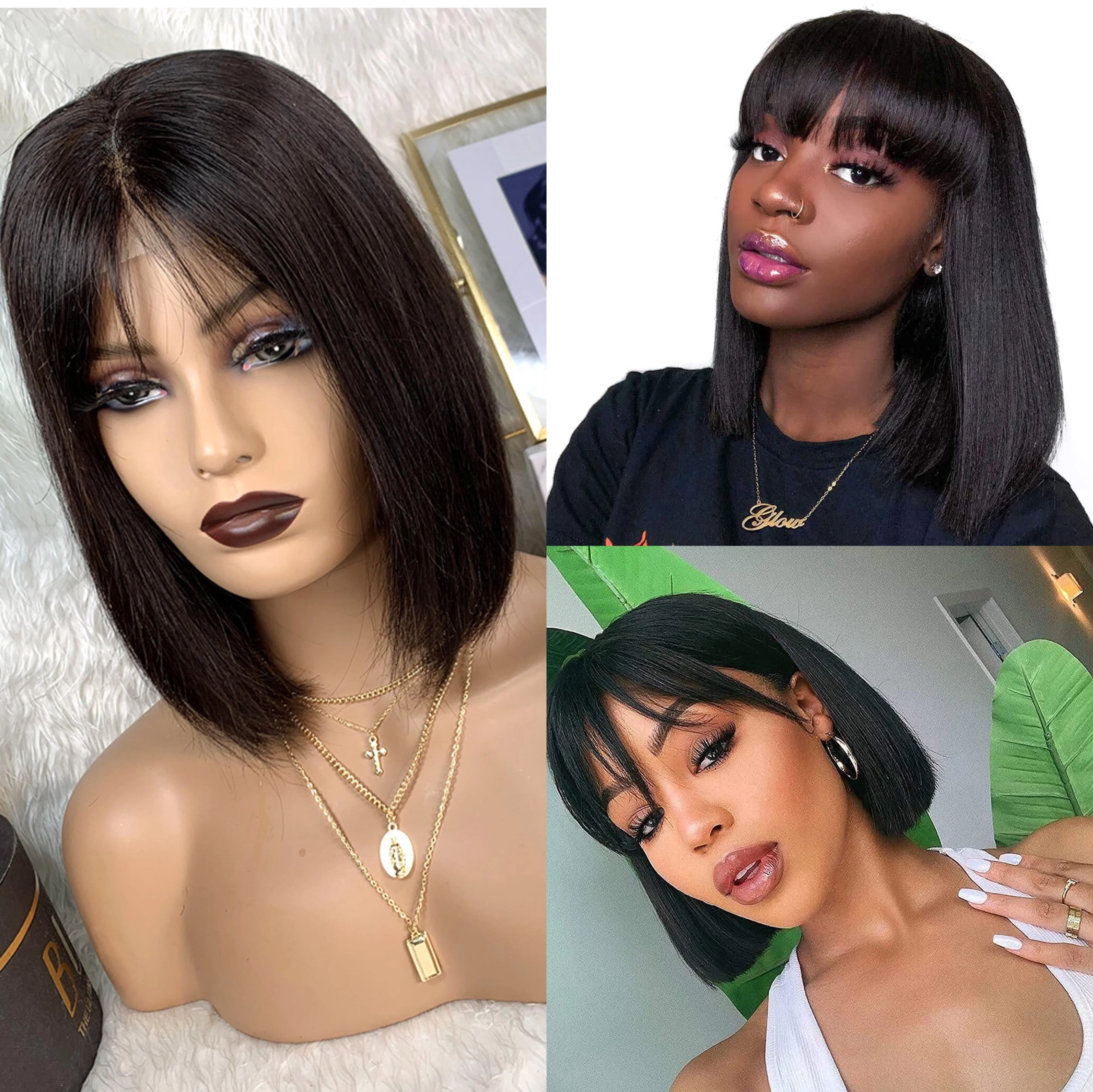 Fashion Ladies Short Bob Straight Wig Lace Front Virgin Brazilian BOB Human Hair Wigs for Black Women 4x4 Lace Closure Wig