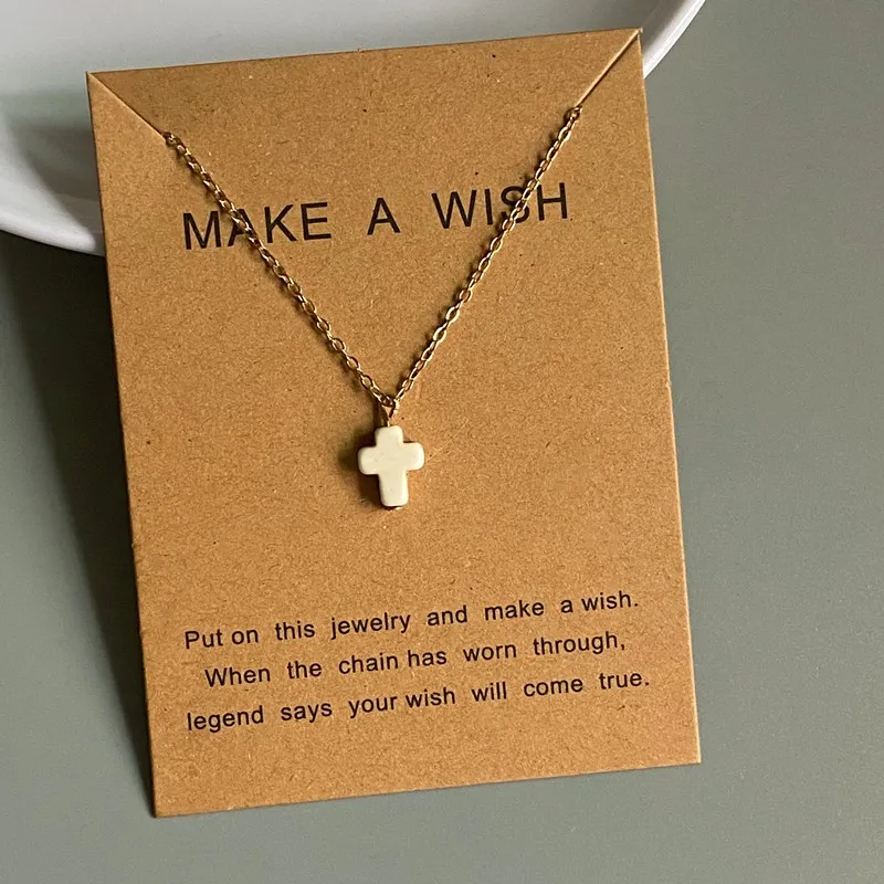 New Popular Cross Necklace for Women White Blue Color Fashion Pendant Choker Necklace Golden Color Link Chain Wholesale Jewelryj