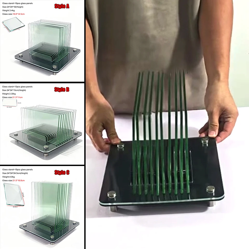 

10-Slot Acrylic Glass Display & Storage Rack with 10 Test Glass Panels,Car Solar Film Sample Stand for Heat Rejection Test ST-B3