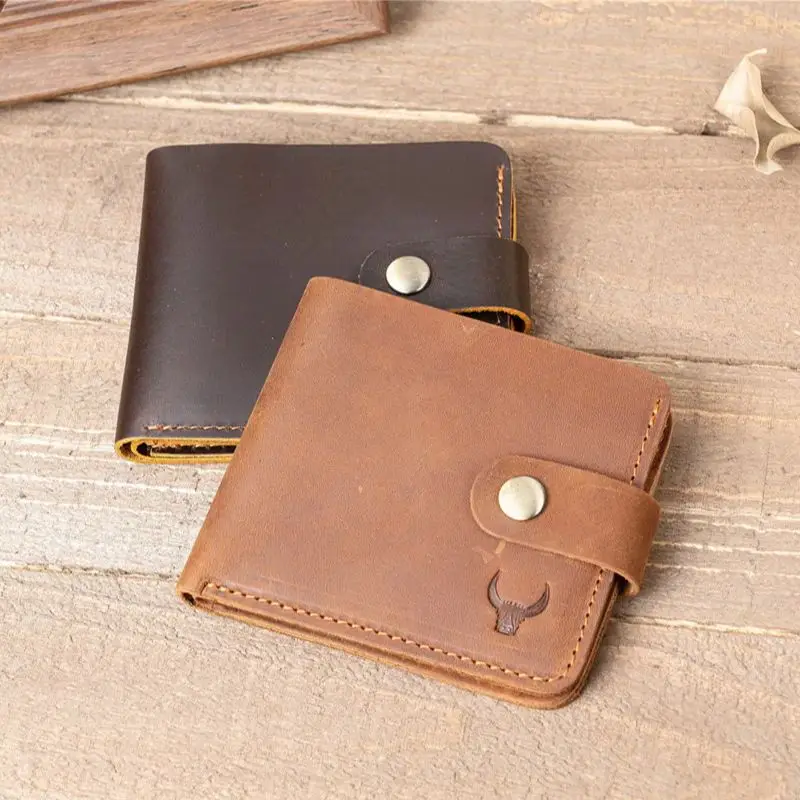 

Men's Crazy Horse Leather Wallet Short Coin Pocket Man Vintage Genuine Leather Hasp Bi-fold Slim Wallets Male Card Holder Purse