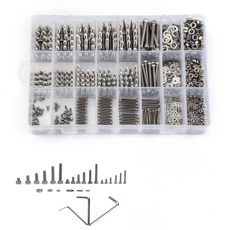 GTBL 1080PCS M2/M3/ Stainless Steel Hex Socket Bolt And Nuts Set Fastener Hardware Hexagon Socket Head Cap Screws Flat Washer