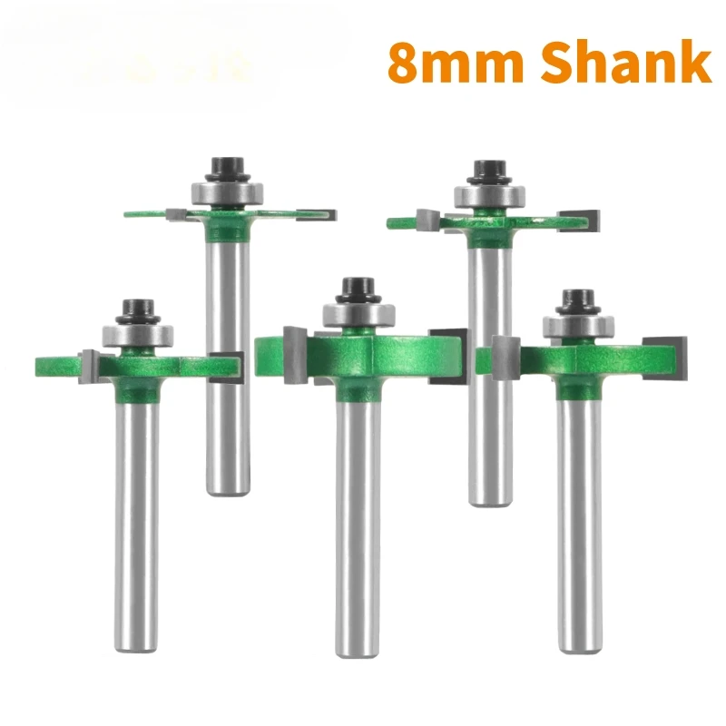 1PC 8MM Shank Three Carbide T Type  Slotting Cutter Bit With Bearing  Z3 Rabbeting Milling Cutter Woodworking Tools