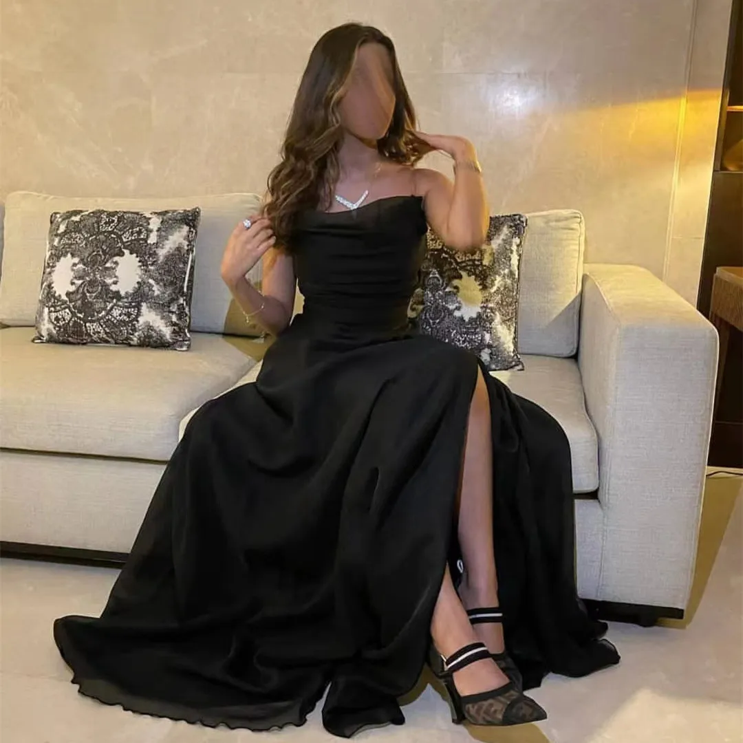 Klassische Schwarz Prom Brautkleider Liebsten Zipper Zurück Robe De Soiree Seite Schlitz EINE Linie Formale Anlässe Frauen Tragen Lange Abend kleider