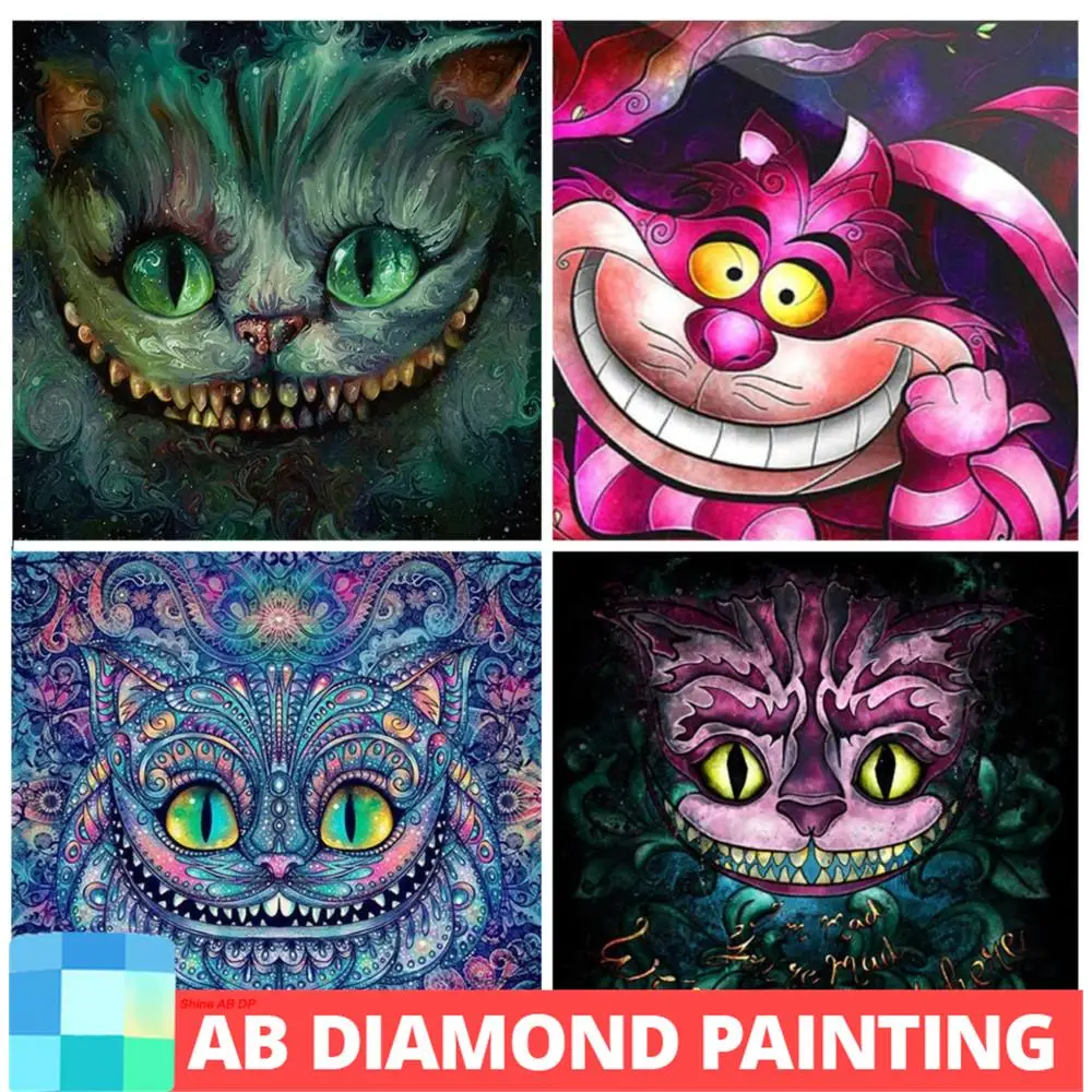 AB Northern Lights lukisan berlian DIY cheschire Cat 5D seni setik silang penuh petualangan Alice di Wonderland Dekor rumah