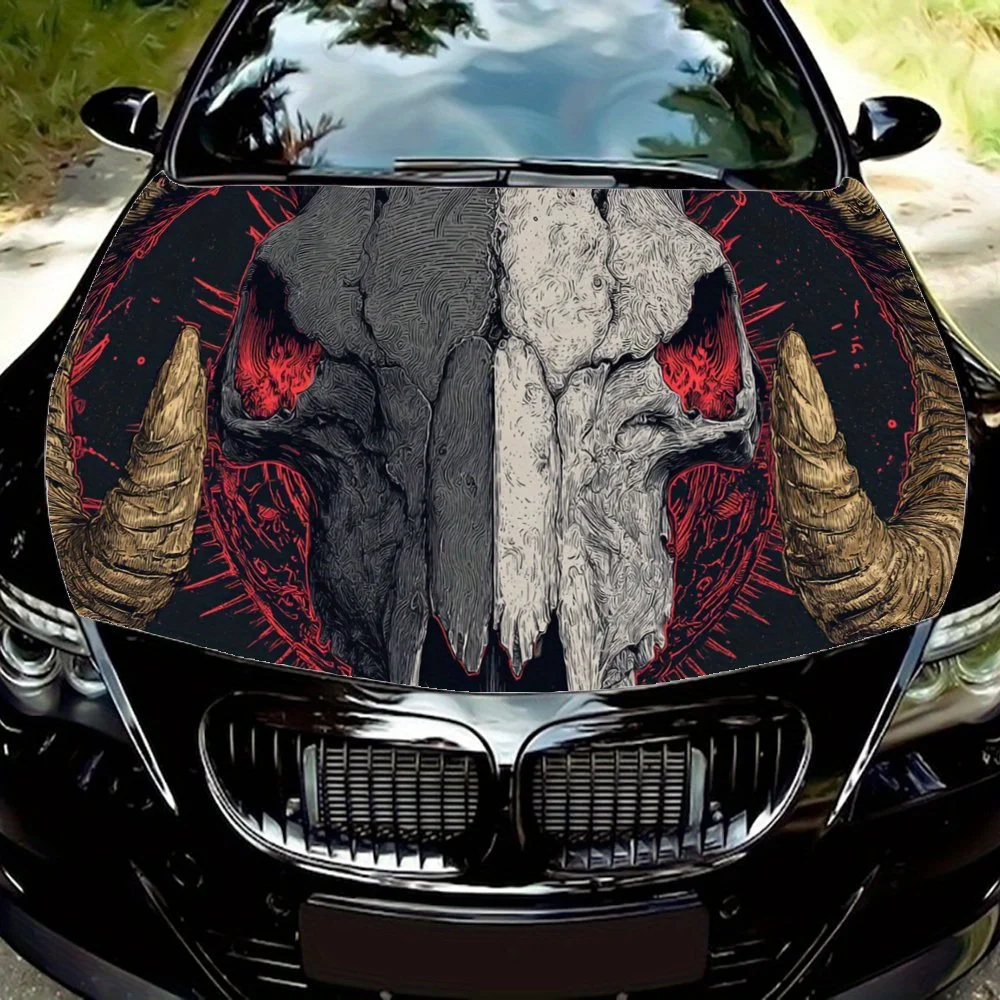 

Dominant Double-Horned Skull car hood stickers, waterproof self-adhesive, scratch resistant, easy to stick, durable car PVC stic