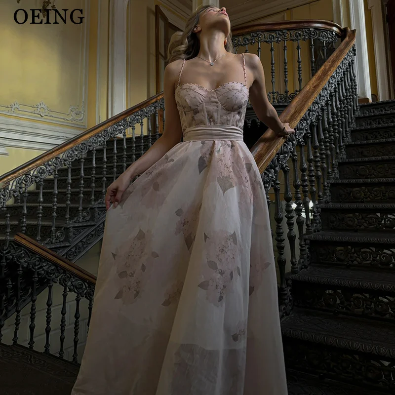 

OEING Elegant A-Line Prom Dresses Floral Print Midi Spaghetti Strap Birthday Party Dresses Gala Women robes de soirée Customized