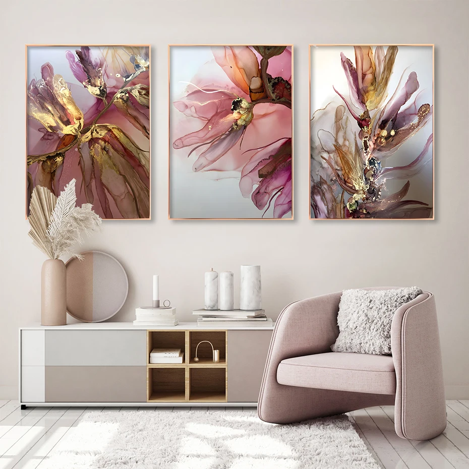 

Pink Blush Rose Gold Flowers Classic Abstract Wall Art Poster Canvas Painting Print Picture Living Room Home Decor