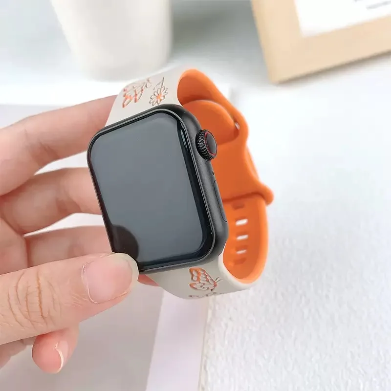 Подходит для ремешков для Apple Watch Huaqiangbei IWatch, ремешки с пряжкой-бабочкой, цветные двухцветные силиконовые ремешки для Apple с бабочкой