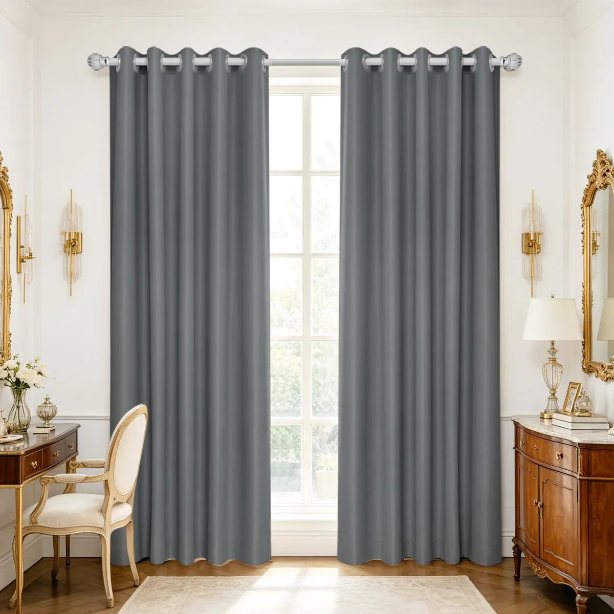 Solid High Precision Fabric Grommet Curtains 2 Panels, Modern Solid Color Window Drapes for Bedroom Living Room Home Decor