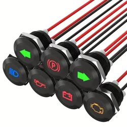 7 Types of 12Mm Automotive Modification Signal Light Strips with LED Metal Flat Head And Wiring, Various Patterns And Colors.