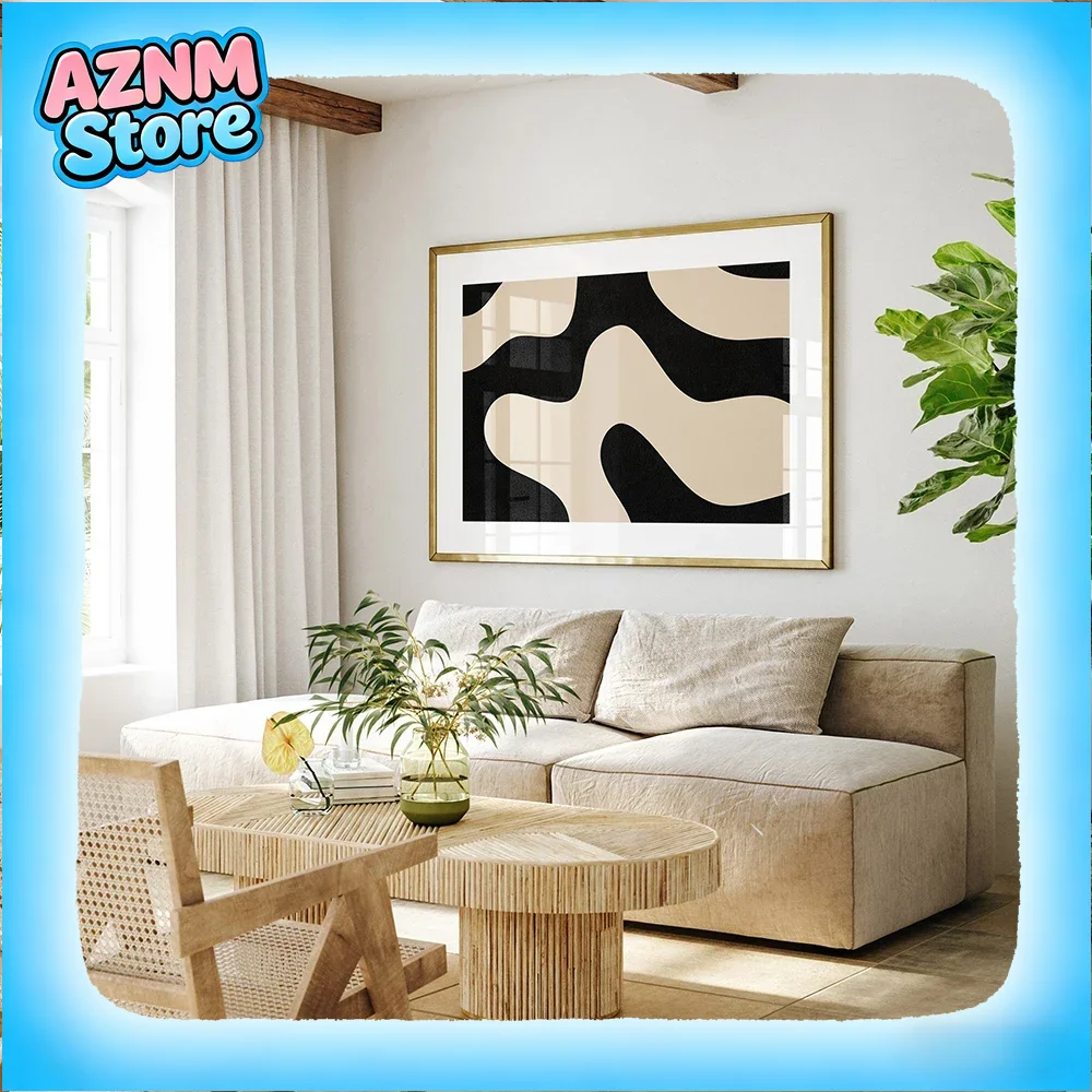1pc Modern Abstract Lines Beige Black Minimalist Wall Art, HD Canvas Print Poster, Home, Living Room, Room Decoration