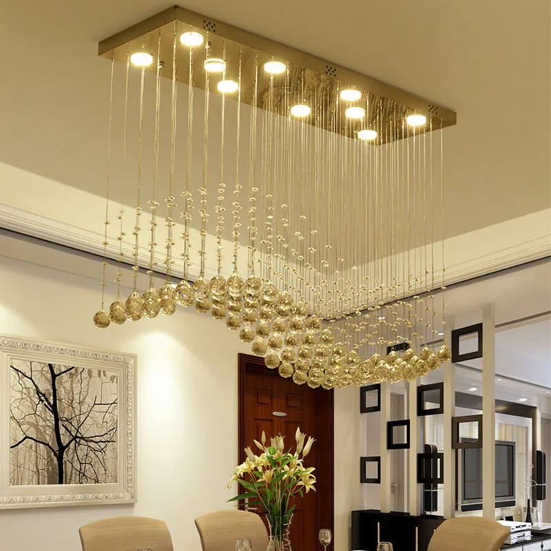 Modern Lamp Luxury Restaurant Dining Room k9 Crystal Chandelier Bed Curtain Partition Rectangular Shop High-end Pendant Light