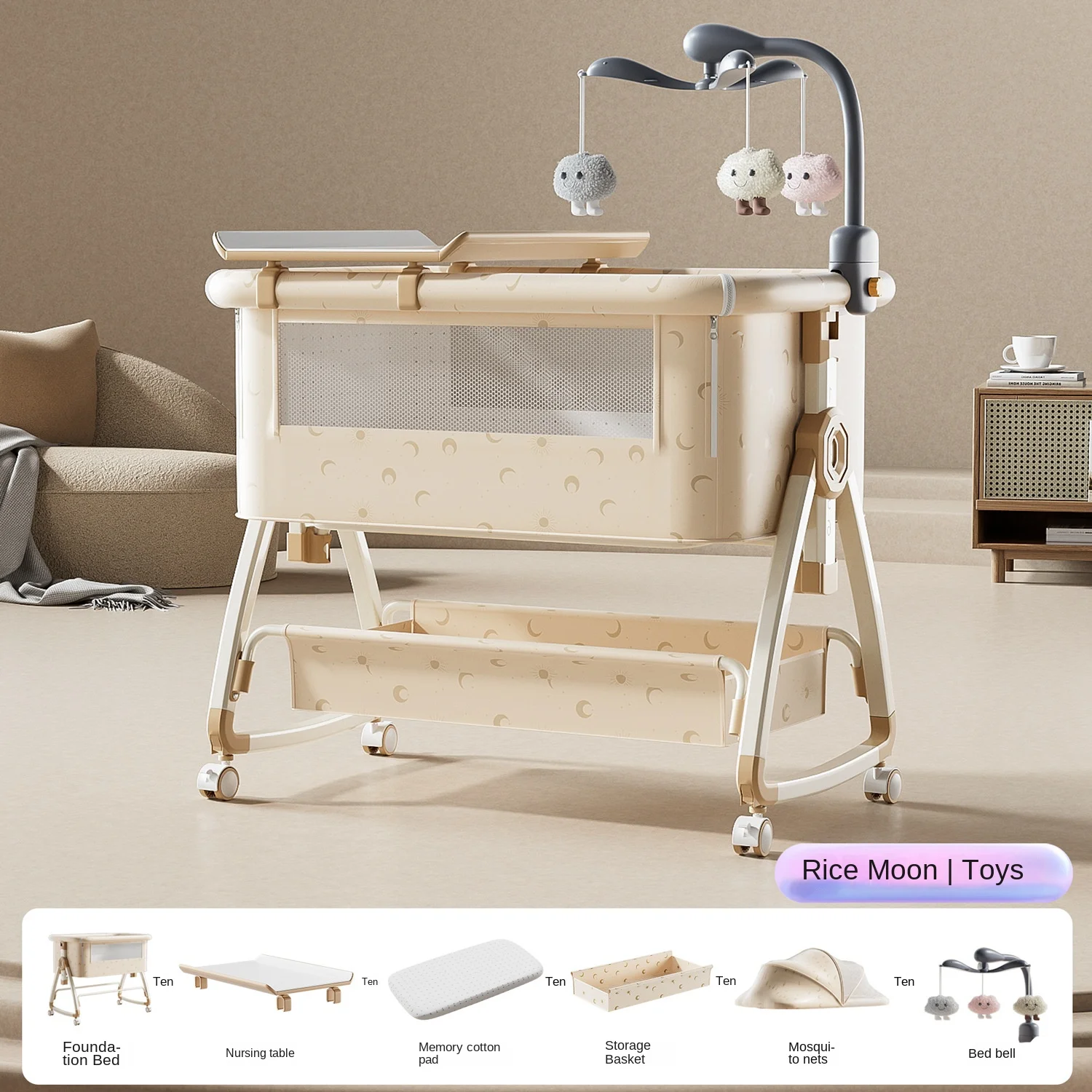 Cuna para Bebé con moisés portátil - Práctica Cama Multifuncional 2 en 1 Plegable para Recién Nacidos con Colchón de Juguete y Cambiador