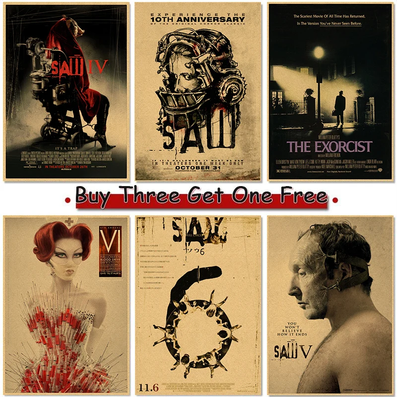 

Horror Movie Saw Poster Film Retro Kraft Paper Posters Vintage Home Room Bar Cafe Cinema Decor Aesthetic Art Wall Painting 4K HD