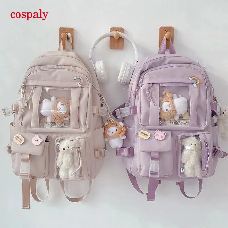 Large-Capacity Cute Women Multi-Pocket Nylon Backpack Ins Junior High School Student School Bag Female Girl Backpack Laptop Book