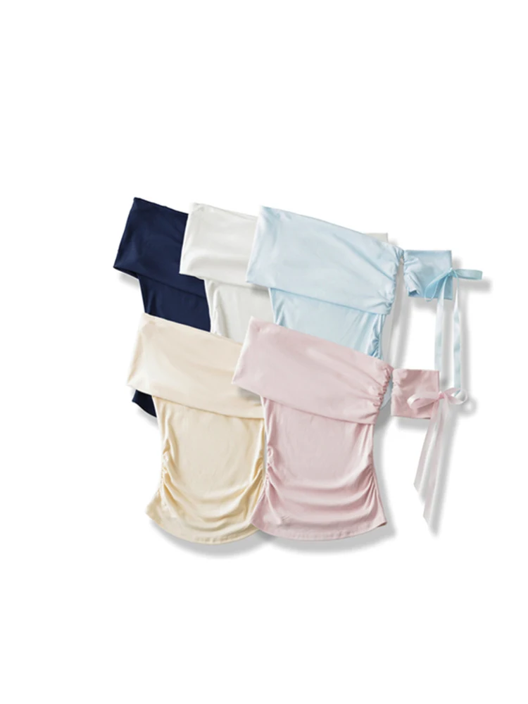 

Street Sle Slim Fit ort Sve T-irt High Waist Design Cross Ne Line Base Color Summer Sexy oulder Top