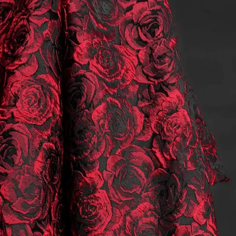 1x1.55cm Embossed Black Dark Red 3D Rose Jacquard Yarn Dyed Fabric for Women\'s Dress Suit Bag Diy Sewing Clothing