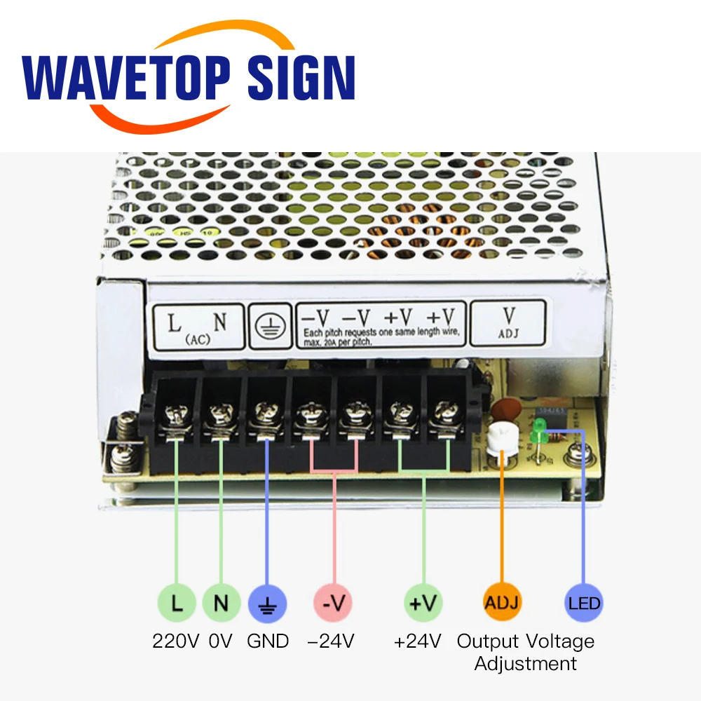WaveTopSign HF240W-SF-24 Switch Power Supply 110/220VAC to DC24V 10A for Industrial Control / LED / Monitoring and Medical