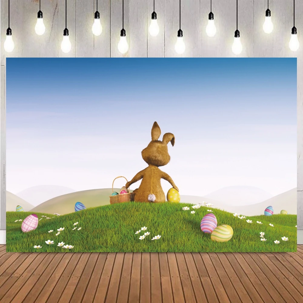 

Пасхальный кролик, красочные яйца, весенняя трава, фотофон, фон для фотосъемки для фестиваля, портрета, дня рождения, домашнего декора