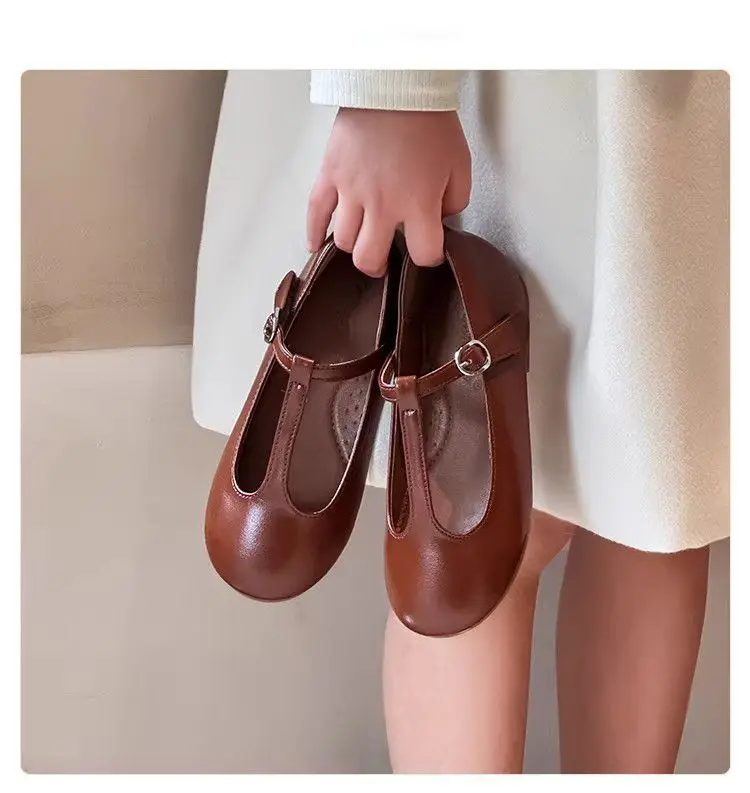 Kinder-Tanzschuhe Schwarz Glänzend Mädchen Lederschuhe T-Riemen Trendig 2026 Neue Mode Kinder Flache Schuhe Koreanischer Stil – Detail 6