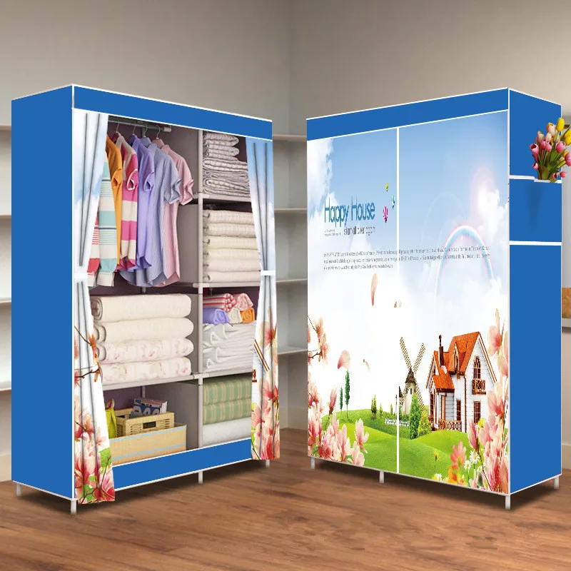 Fashion Non Woven Fabric Dustproof Wardrobe Simple Folding Economy Storage Closet with Steel Frame Space Saving Hanging Cabinet