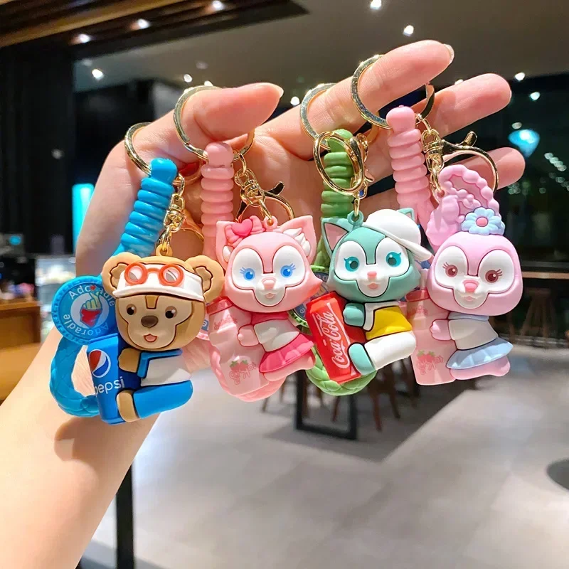 MINISO Cute Disney Bear Duffy StellaLou LinaBell Cartoon Keychain Hanging Couples Bag Pendant Keyring Small Gift