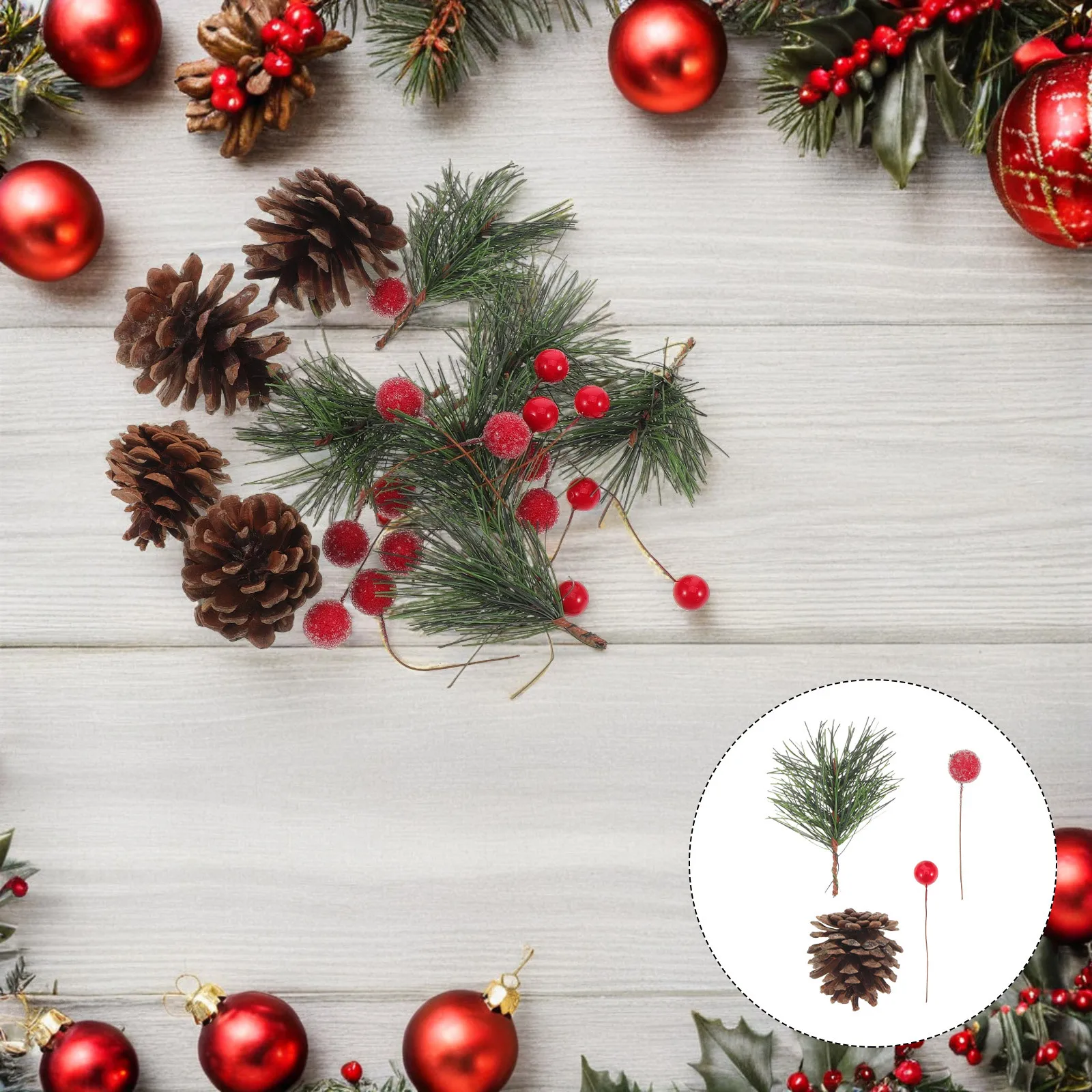 

1 Pack Christmas Decoration Combo Artificial Pine Cone Picks Faux Red Berry Stems For Diy Wreath Making Winter Holiday Ornaments