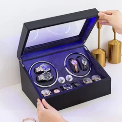 Luxury Watch Winder Box Automatic with Light Electric Watch Winders Mechanical Watches Wood Storage Box Display Case Rotating