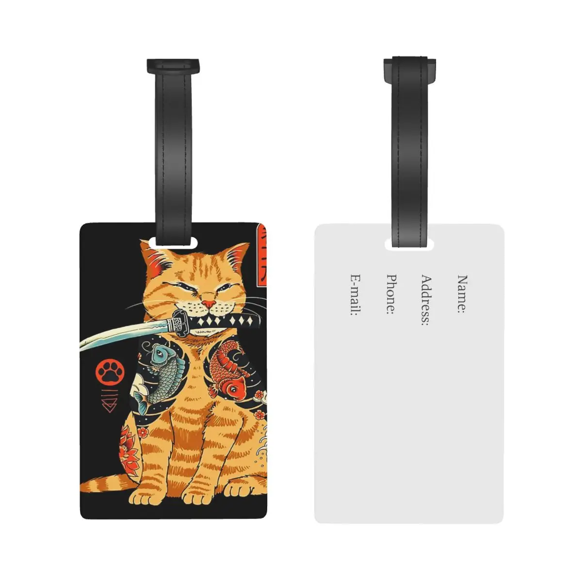 Catana Cats Retro Samurai Yakuza Holder Luggage Tags Suitcase Fashion Baggage Boarding Tag Portable Label Holder ID Name Address