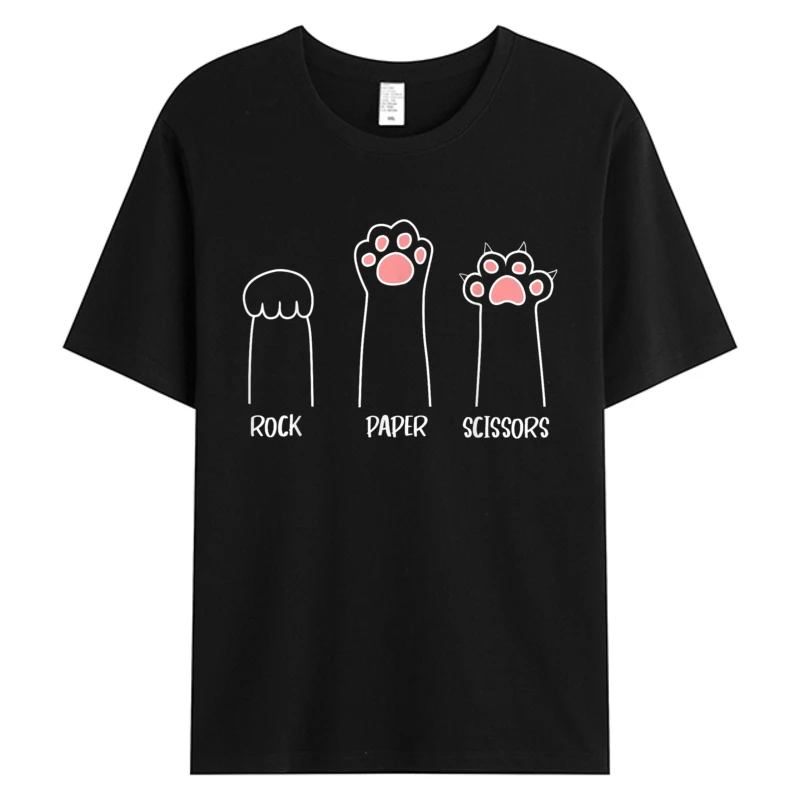 

Rock Paper Scissors Hand Game T-shirt Man Cute Paw Funny Cat Men's Tshirt Cotton Fabric Graphic Tops Tees Man Clothing XL