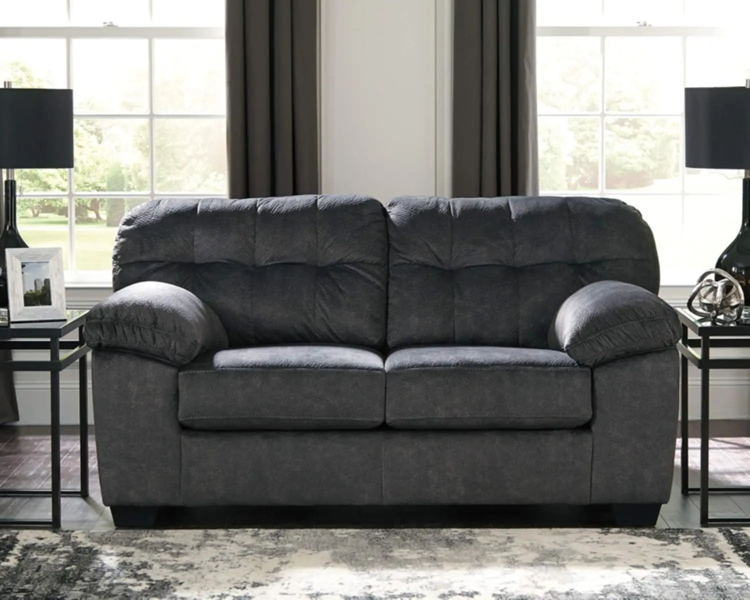 Design by Ashley Accrington Plush Loveseat with Tufted Back, Gray