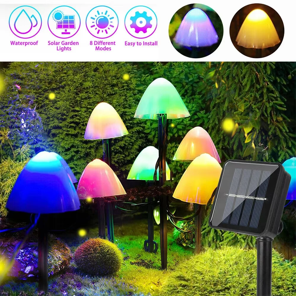 

10 LED Solar Mushroom Lights Outdoor Waterproof Decorative Street Lights for Lawn Garden Patio Christmas Holiday Decoration