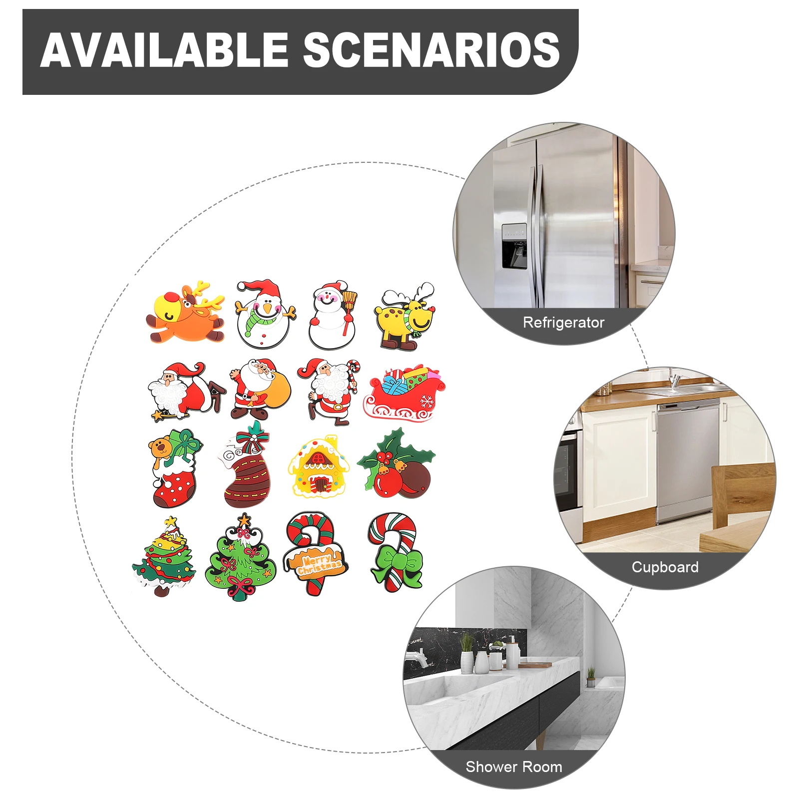 

16pcs Christmas Fridge Magnets Cute Cartoon PVC Soft Rubber Home Decor Gifts Refrigerator Accessories Metal Door