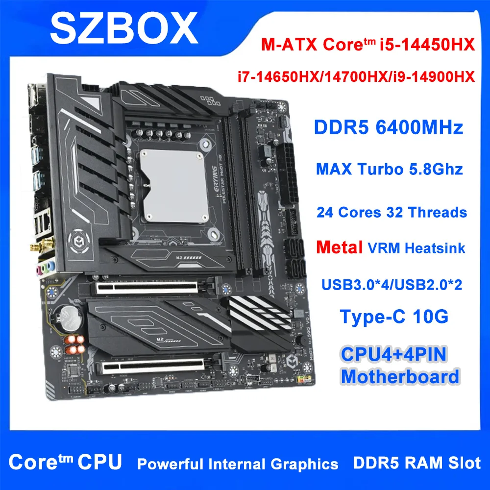 

Материнская плата ERYING NAS i5-14450HX/i7-14650HX/i7-14700HX/i9-14900HX Домашний процессор DDR5 2,5G LAN M.2 слот 4 * SATA3.0 геймерская плата