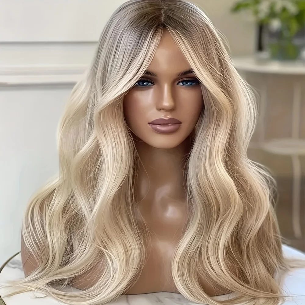 

Мягкий парик из натуральных волос с эффектом омбре, светлый, с волнистым укладом, плотность 150%, 13×4, с кружевной передней частью, 100% человеческие волосы, с предварительно вычесанными волосками (baby hair).