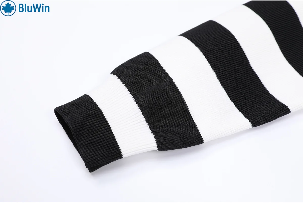 BluWin Striped Art Face Cardigan Women - Crew Neck Gold Buttons Black White Knit Sweater Red Lips Pattern Chic