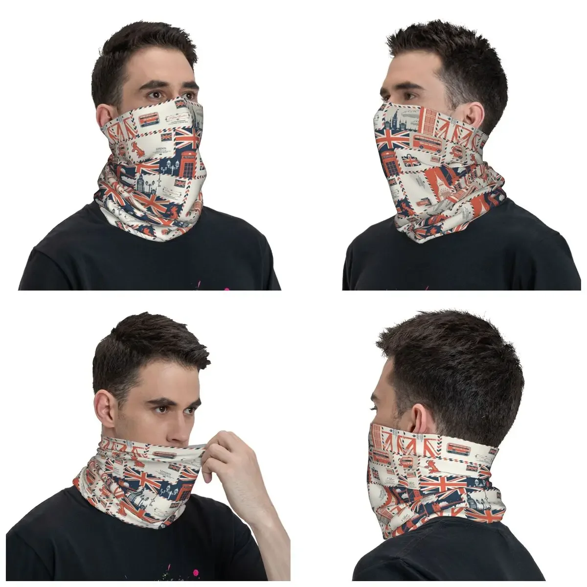 United Kingdom Flag Collage Bandana Neck Warmer Men Women Winter Ski Hiking Scarf Gaiter UK London British Pattern Face Cover